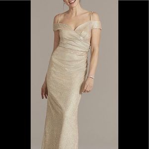 Oleg Cassini off the shoulder metallic gown